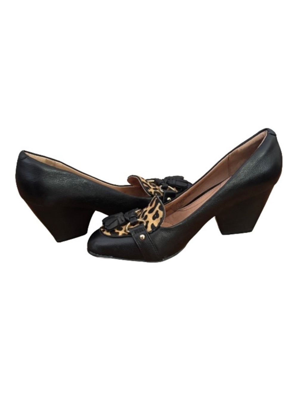 Sofft Aldora blk lthr leoprd pony hair trm pumps SZ 7 old money Classic - Picture 2 of 10
